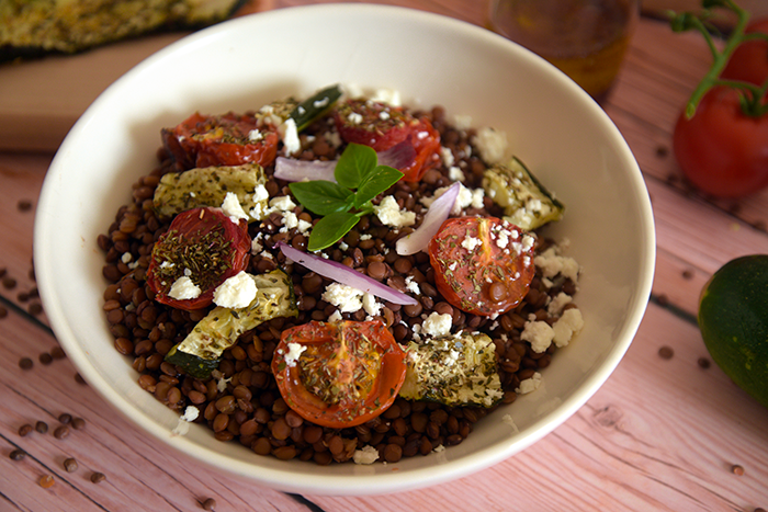 Salade lde lentilles aux légumes rôtis herbes de Provence