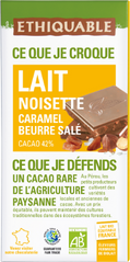 Chocolat au lait noisette caramel beurre salé 42% de cacao bio et équitable Chocolat au lait noisette caramel beurre salé 42% de cacao